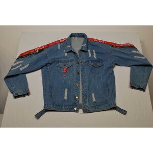 Axis Lab Distressed Ripped Denim Jacket w/Accent Zippers Size Large